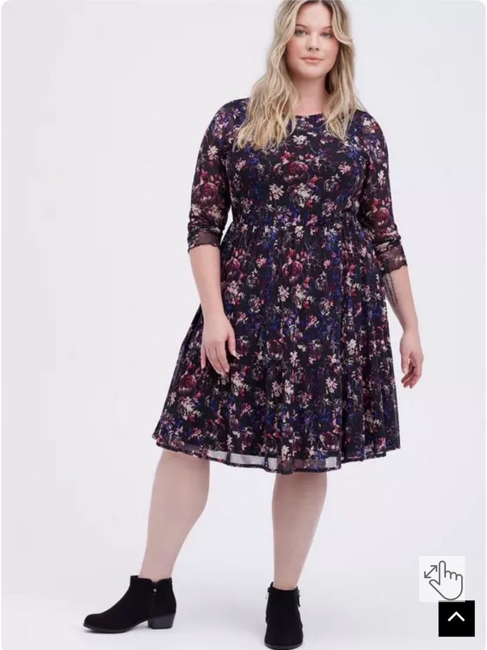 TORRID Floral Long Sleeve Fit-and-Flare Flowy Summer Mini Dress w Sheer Sleeves